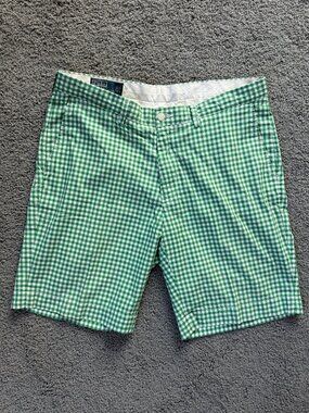 Polo Ralph Lauren "Suffield" Fit Gingham Golf Shorts -Green White -Men's Sz. 35